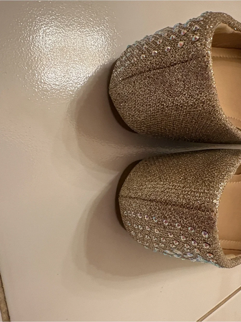 Dream Pairs Rose Gold Glitter Crystal Flower Ballet Flats